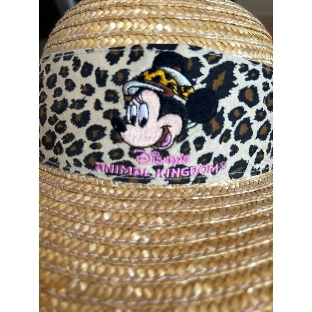 Disney Animal Kingdom Straw Safari Hat w/ Minne Mouse Leopard print band Girls V